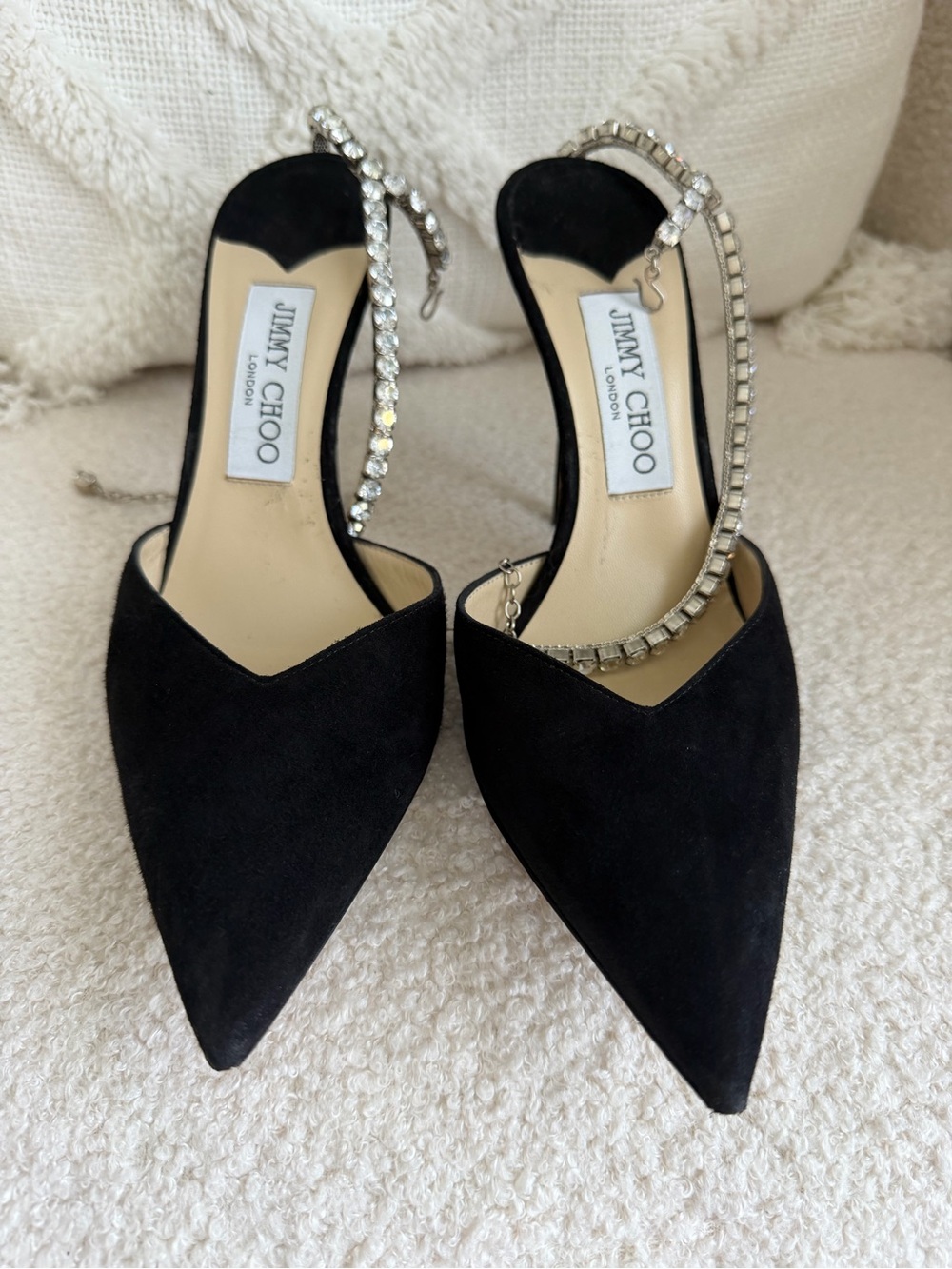 Jimmy Choo Saeda 100 Black Suede Pumps with Crystal Embellishment, Sz 38.5 - Picture 3 of 8